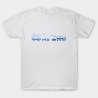 Surfing Bubble Letter Design with Watercolors T-Shirt